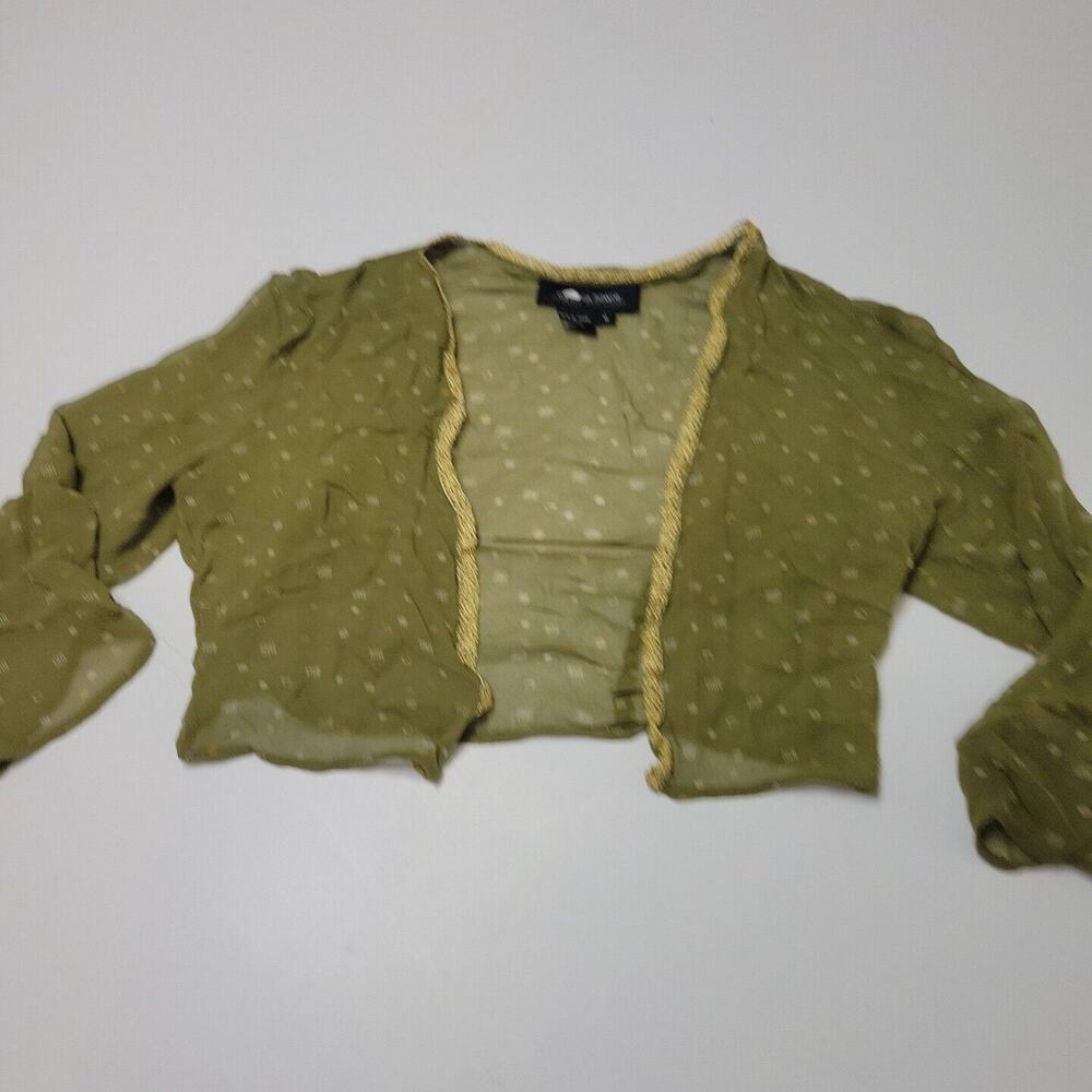 Cynthia Howie Maggy Shirt Womens 6 Green Cover Sheer Open Front Silk Top Cropped